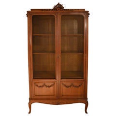 High Quality Walnut French, Two-Door Antique Bookcase or Cabinet