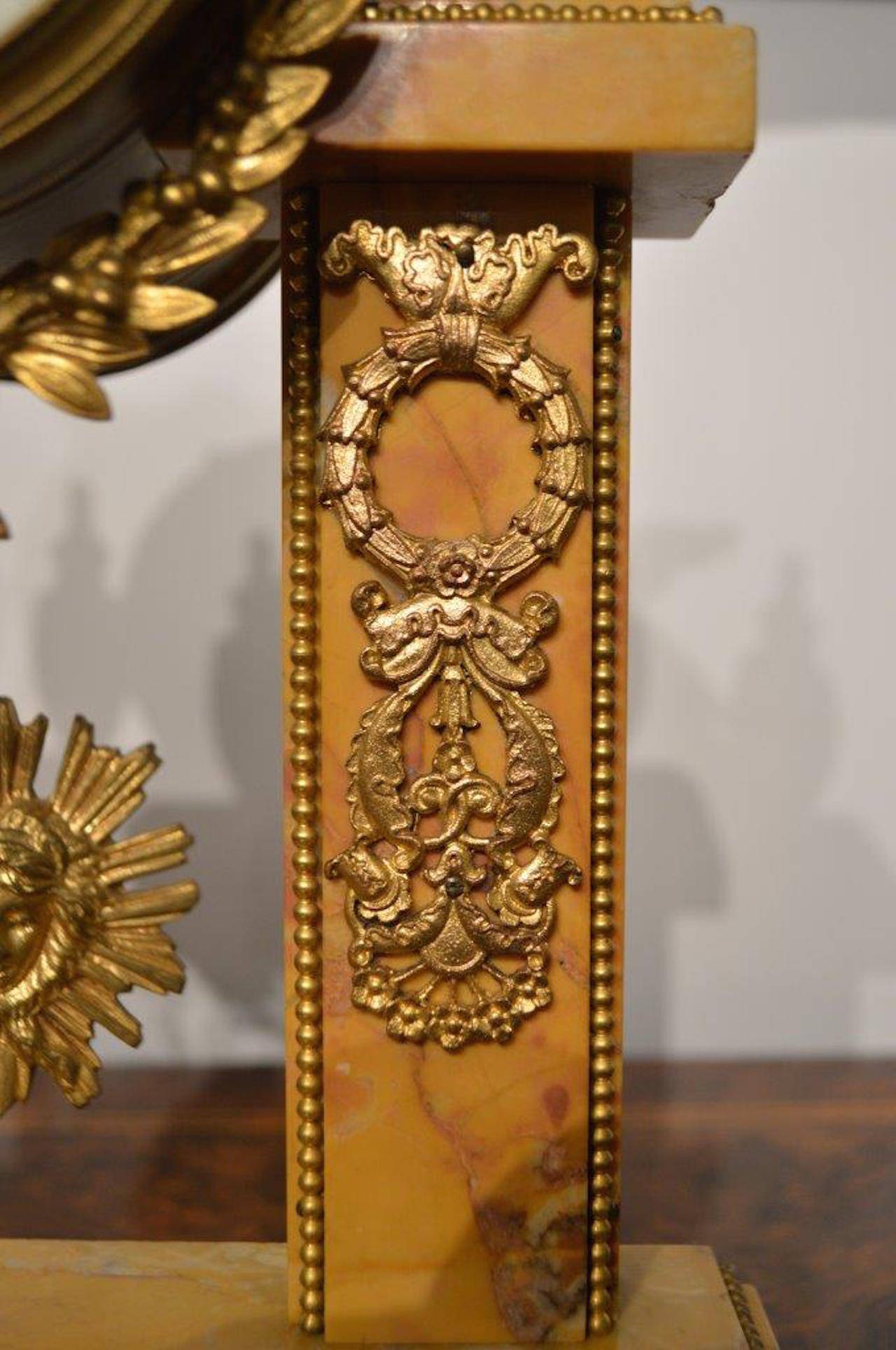 French Ormolu Mounted and Sienna Marble Antique Clock Set For Sale 1