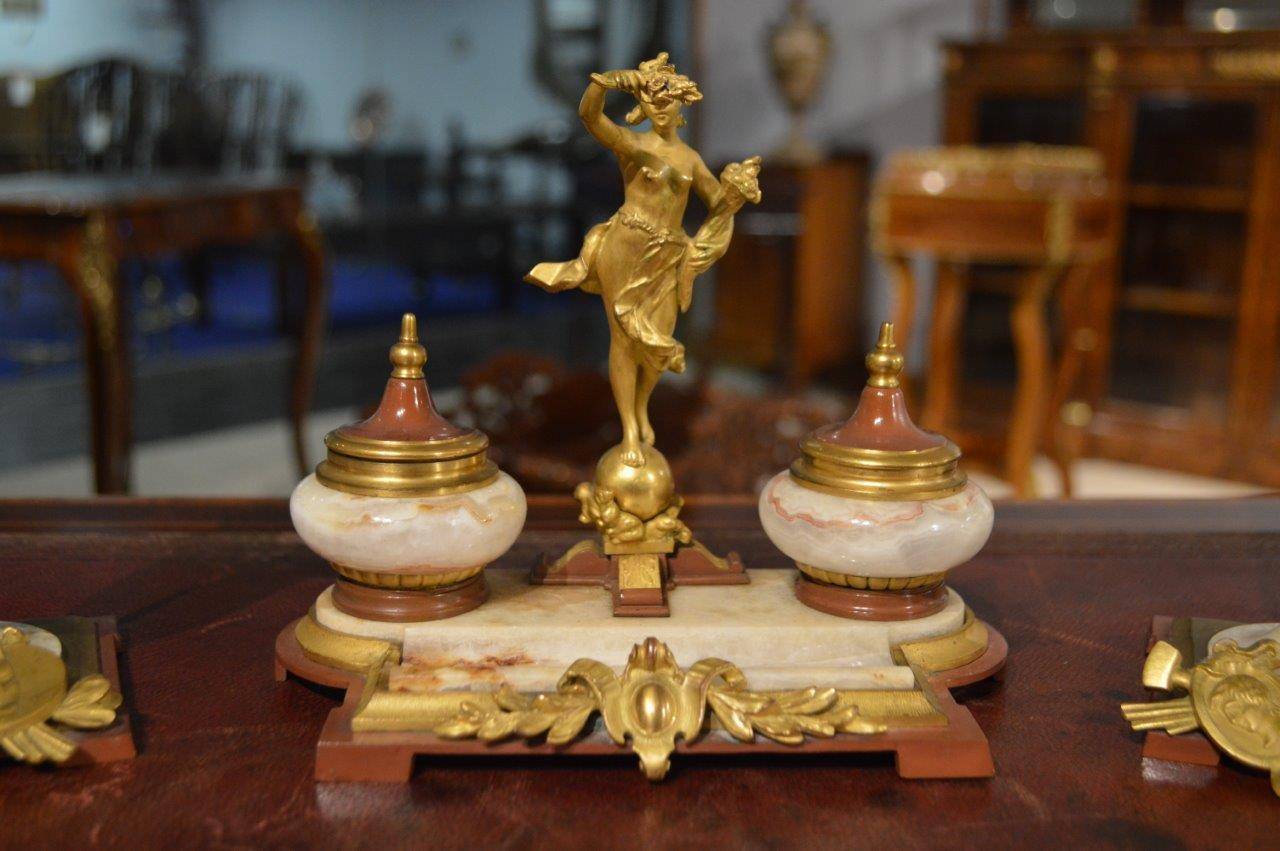 Victorian Beautiful Onyx and Ormolu French Antique Desk Set