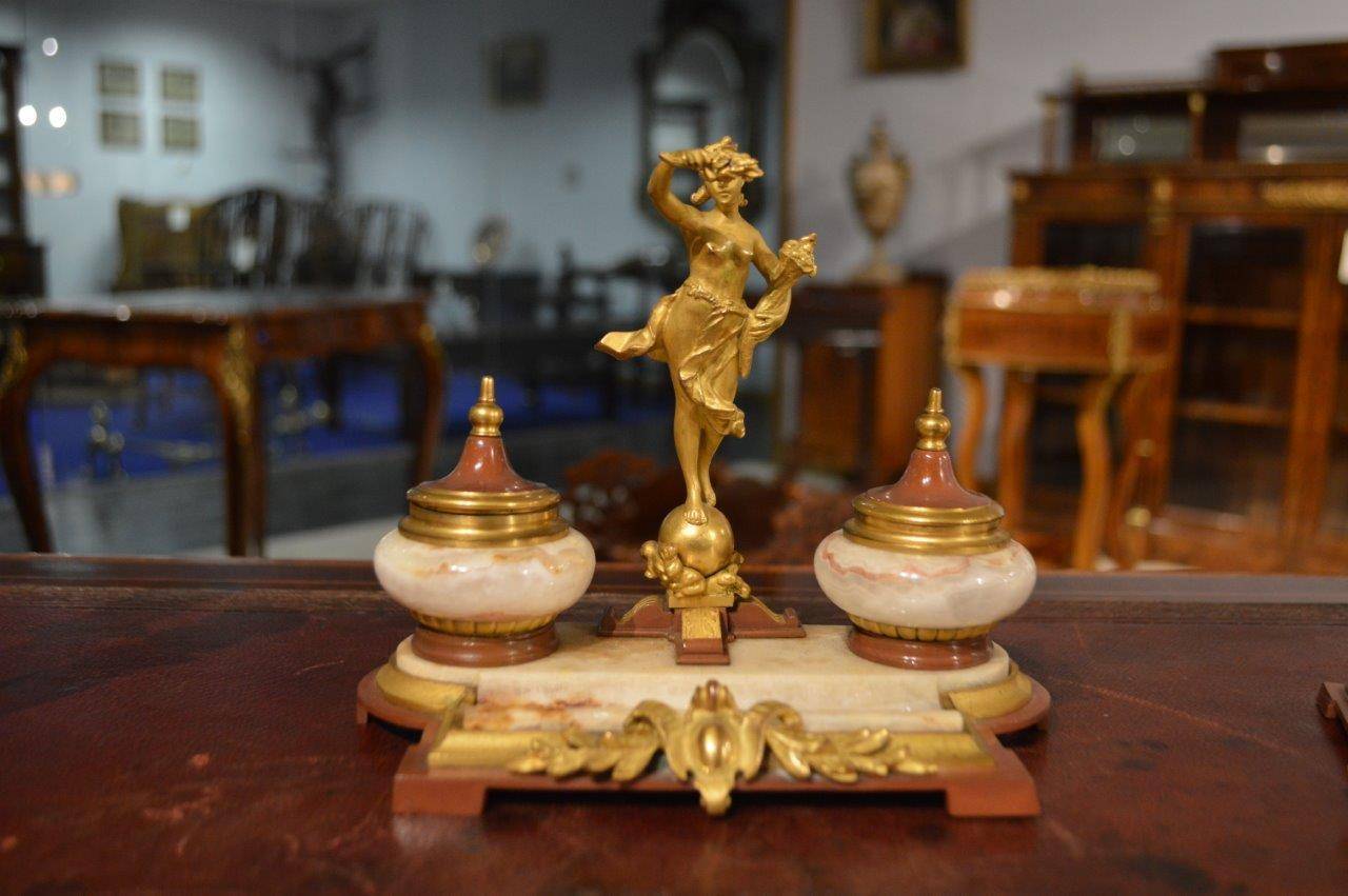 Early 20th Century Beautiful Onyx and Ormolu French Antique Desk Set