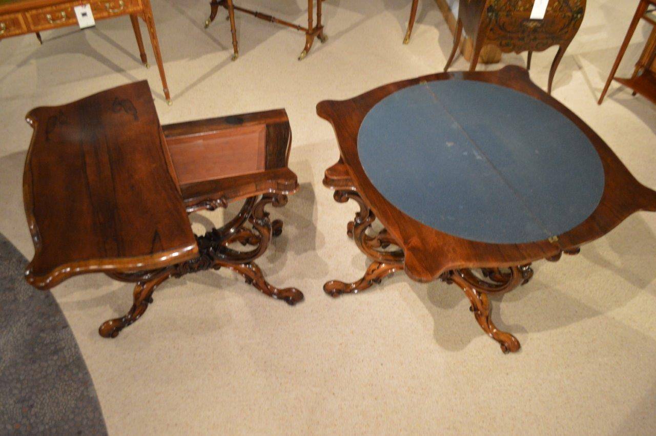 European Good Pair of Rosewood, Victorian Period, Antique Fold Over Card Tables For Sale