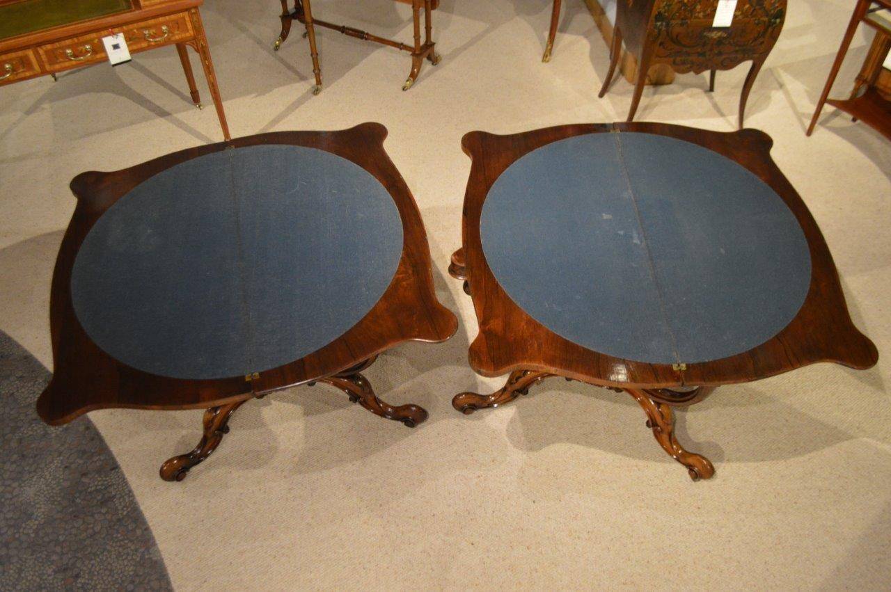 Good Pair of Rosewood, Victorian Period, Antique Fold Over Card Tables In Excellent Condition For Sale In Darwen, GB