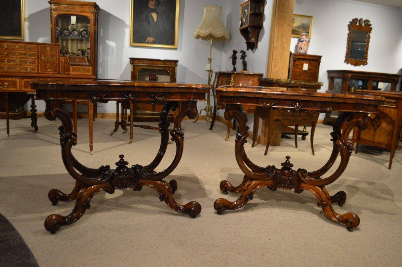 Good Pair of Rosewood, Victorian Period, Antique Fold Over Card Tables For Sale 1
