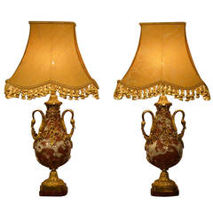 Good Pair of Late 19th Century French Marble and Ormolu Lamps (Converted)