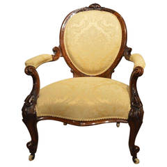 Antique Beautiful Walnut Victorian Period Deep Buttoned Ladies' Open Armchair