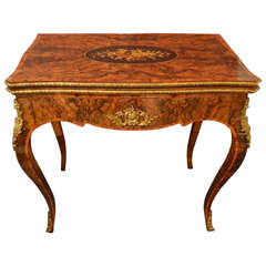 A Burr Walnut, Tulipwood & Marquetry Inlaid Victorian Period Games Table