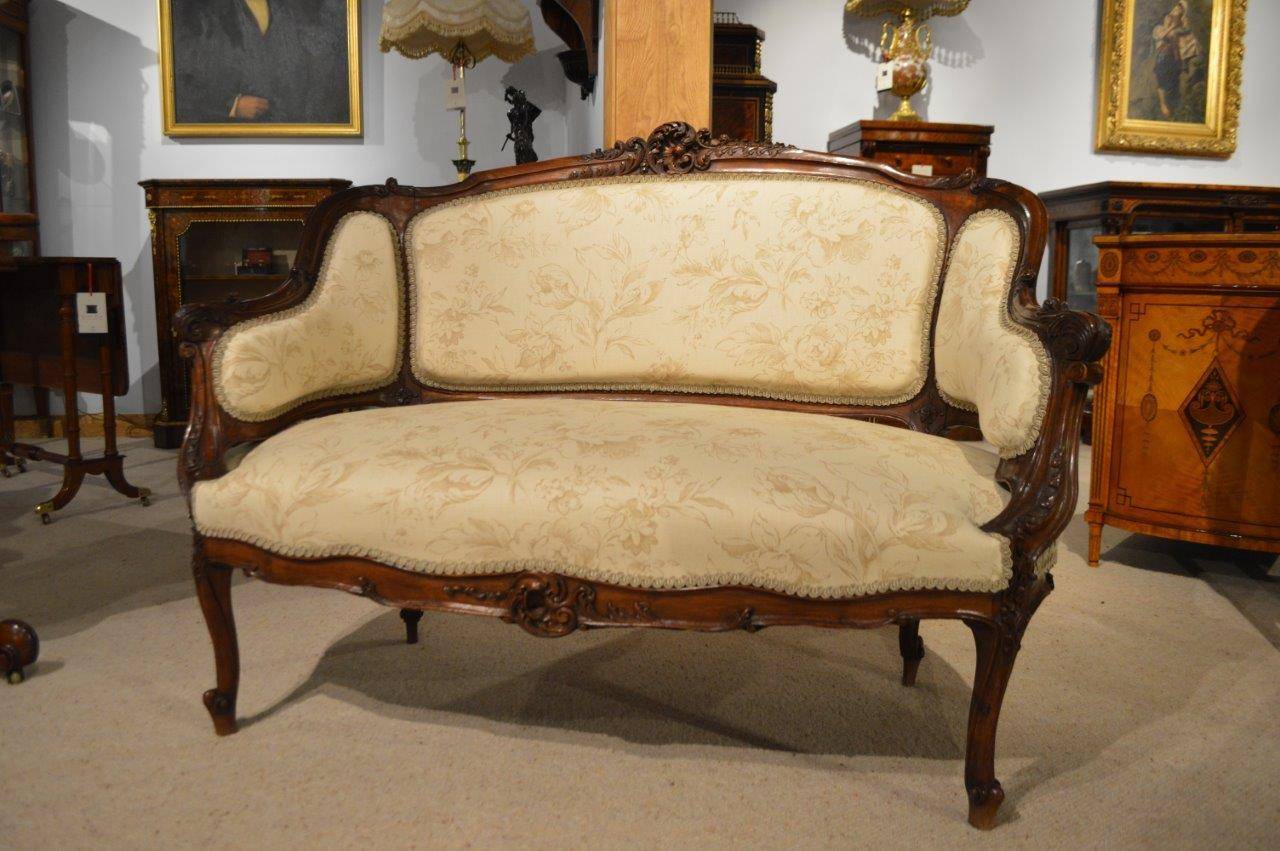 French Finely Carved 19th Century Walnut Antique Settee or Canapé 5