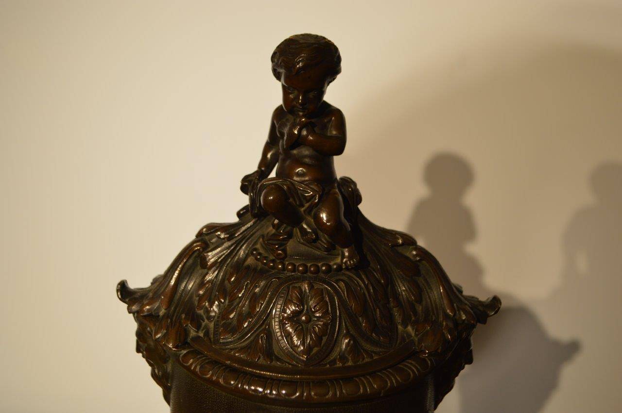 Good Pair of 19th Century Cast Bronze Urns
