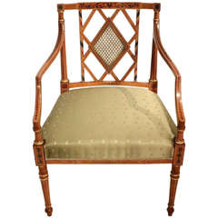 Satinwood Painted Edwardian Period Painted Armchair by Hampton & Sons, London