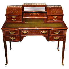 Beautiful Mahogany Inlaid Late Victorian Antique Writing Desk