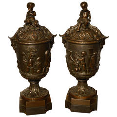 Good Pair of 19th Century Cast Bronze Urns