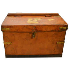 Rare English Leather & Brass Antique Campaign Chest