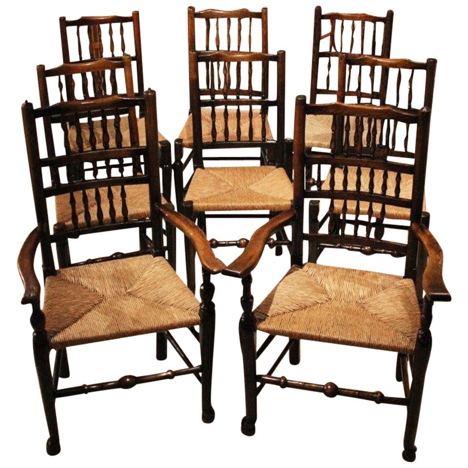 Harlequin Set of Eight Lancashire Spindle-Back Farmhouse Dining Chairs