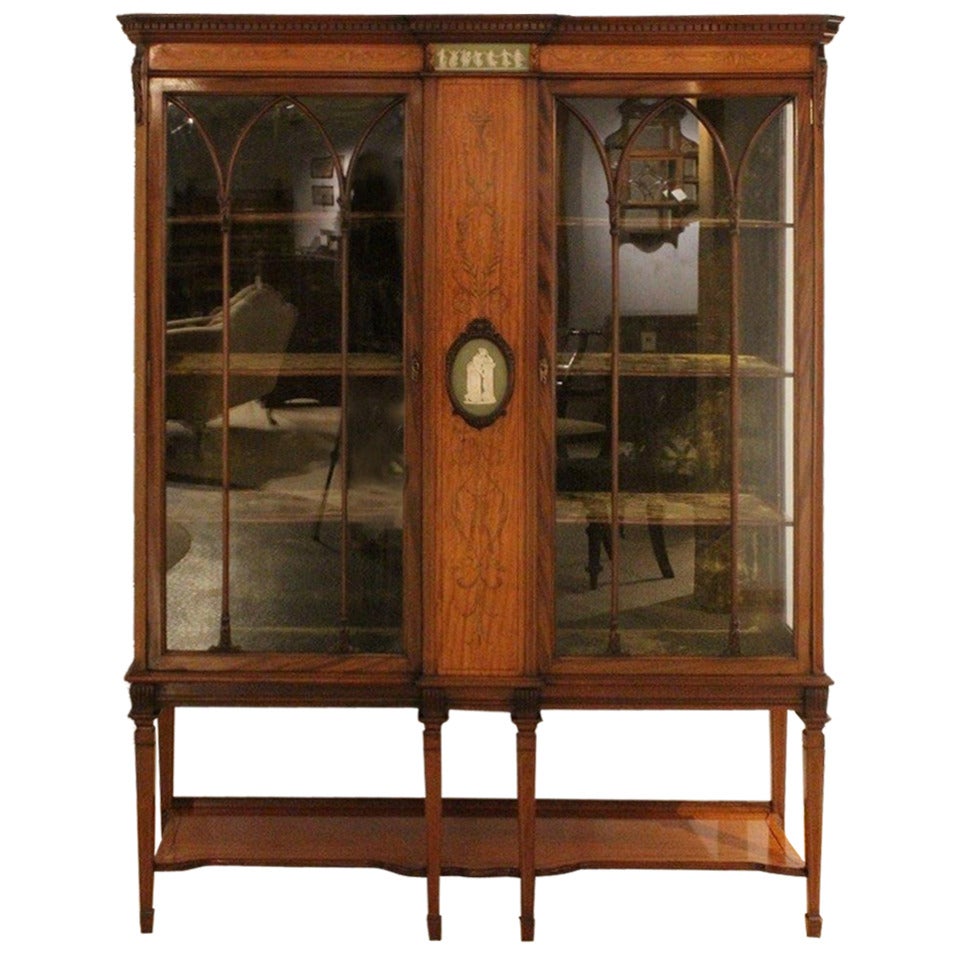 Mahogany and Satinwood Edwardian Period Antique China Cabinet