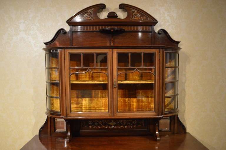 English Mahogany Inlaid Late Victorian Antique Chiffonier
