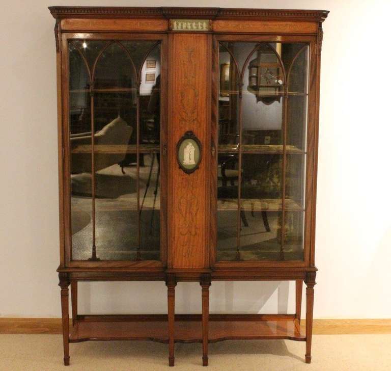 Mahogany and Satinwood Edwardian Period Antique China Cabinet 5