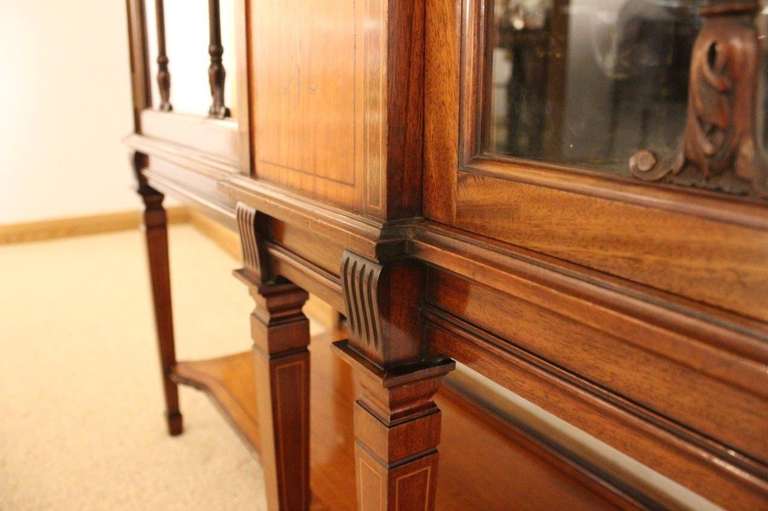 English Mahogany and Satinwood Edwardian Period Antique China Cabinet