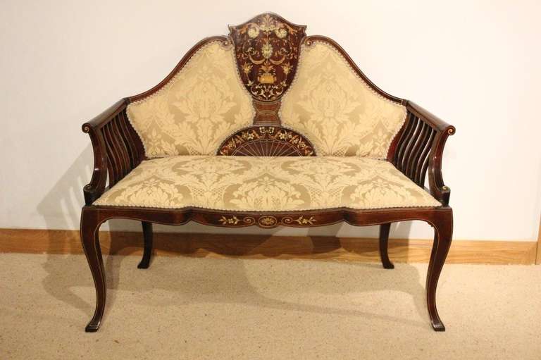 Beautiful Mahogany Inlaid Edwardian Period Antique Settee