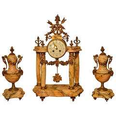 Large French Late 19th Century Marble and Ormolu Clock Garniture