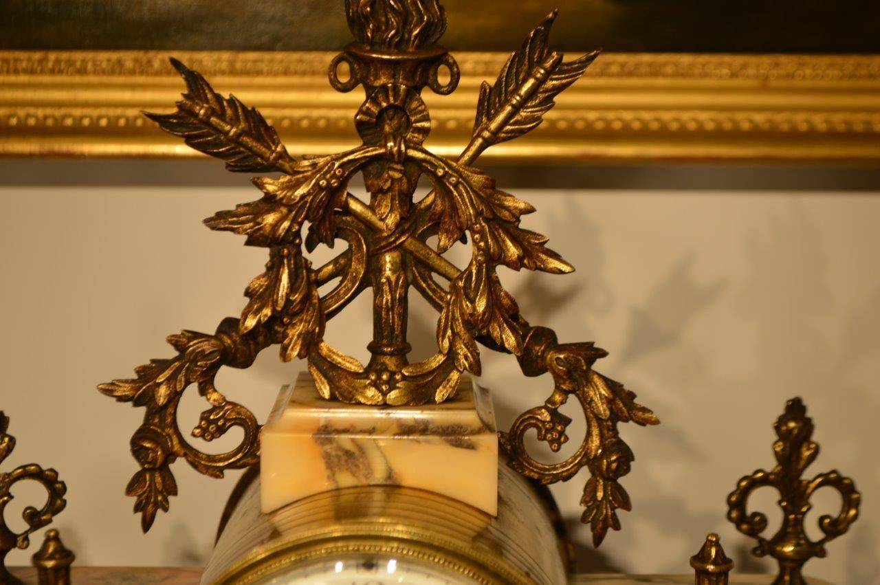 Large French Late 19th Century Marble and Ormolu Clock Garniture