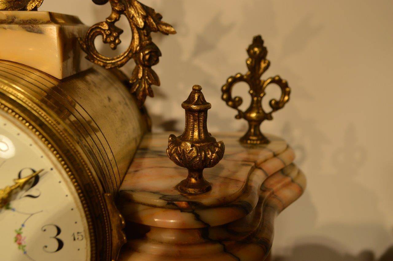 Large French Late 19th Century Marble and Ormolu Clock Garniture at 1stDibs
