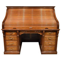 Antique A Good & Rare Walnut Late Victorian Roll Top Desk By Shannon Ltd