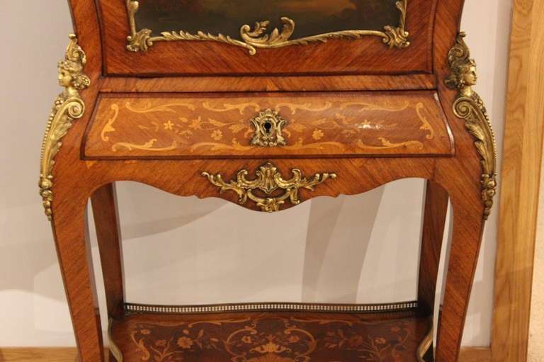 19th Century French Rosewood and Ormolu Mounted Vernis Martin Escritoire