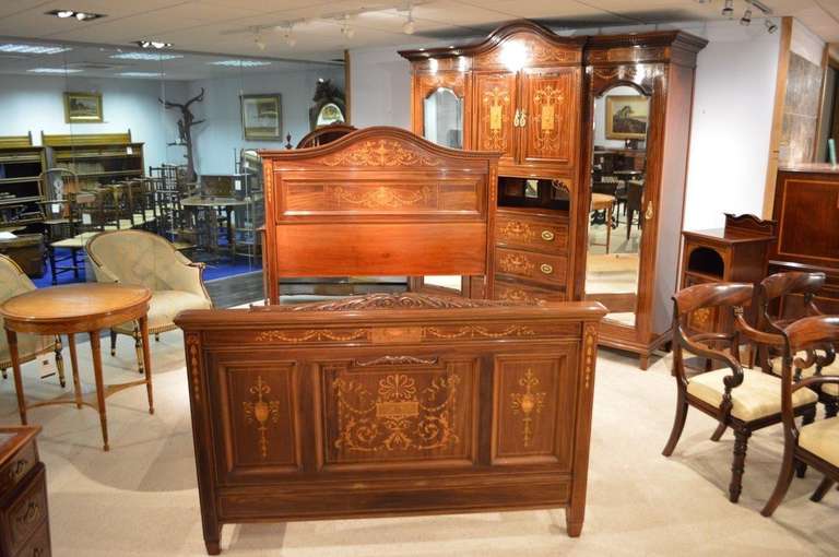 19th Century A Magnificent & Rare Mahogany Inlaid Late Victorian Period Bedroom Suite