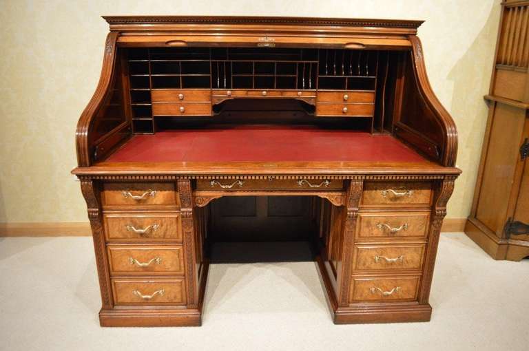 American A Good & Rare Walnut Late Victorian Roll Top Desk By Shannon Ltd