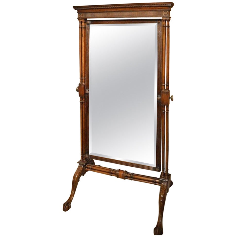 Mahogany Chippendale Revival Antique Cheval Dressing Mirror