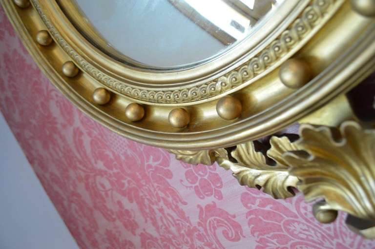 19th Century Giltwood and Gesso Regency Period Antique Convex Mirror