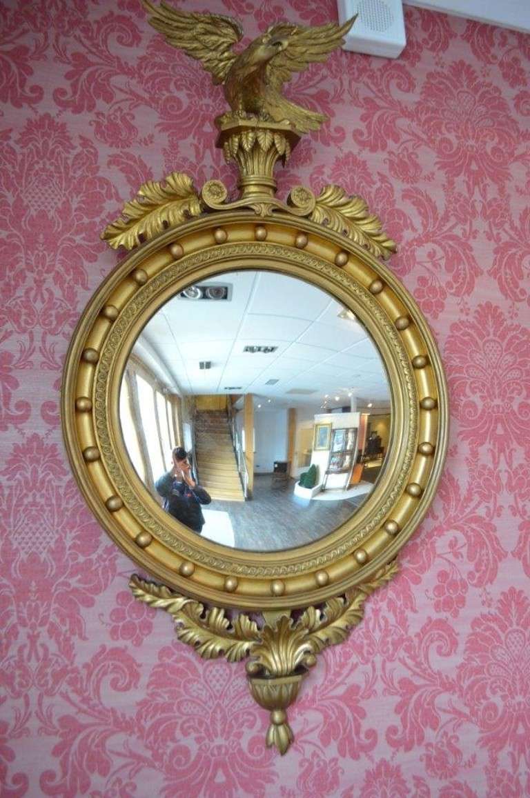 Giltwood and Gesso Regency Period Antique Convex Mirror 2
