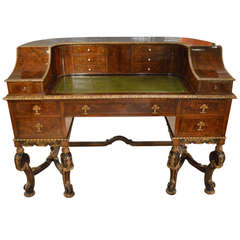 Superb Walnut and Parcel Gilt Edwardian Period Carlton House Desk