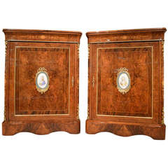 Good Pair of Burr Walnut Victorian Period Antique Pier Cabinets