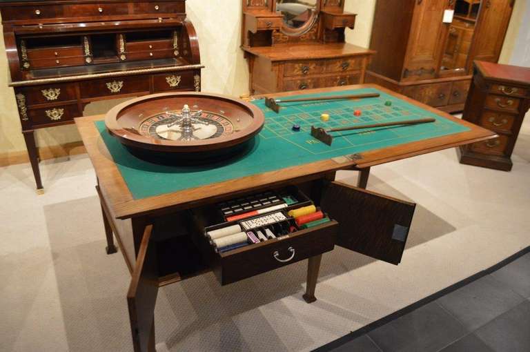 English Rare Oak Edwardian Period Roulette Table by J.C. Vicary of London