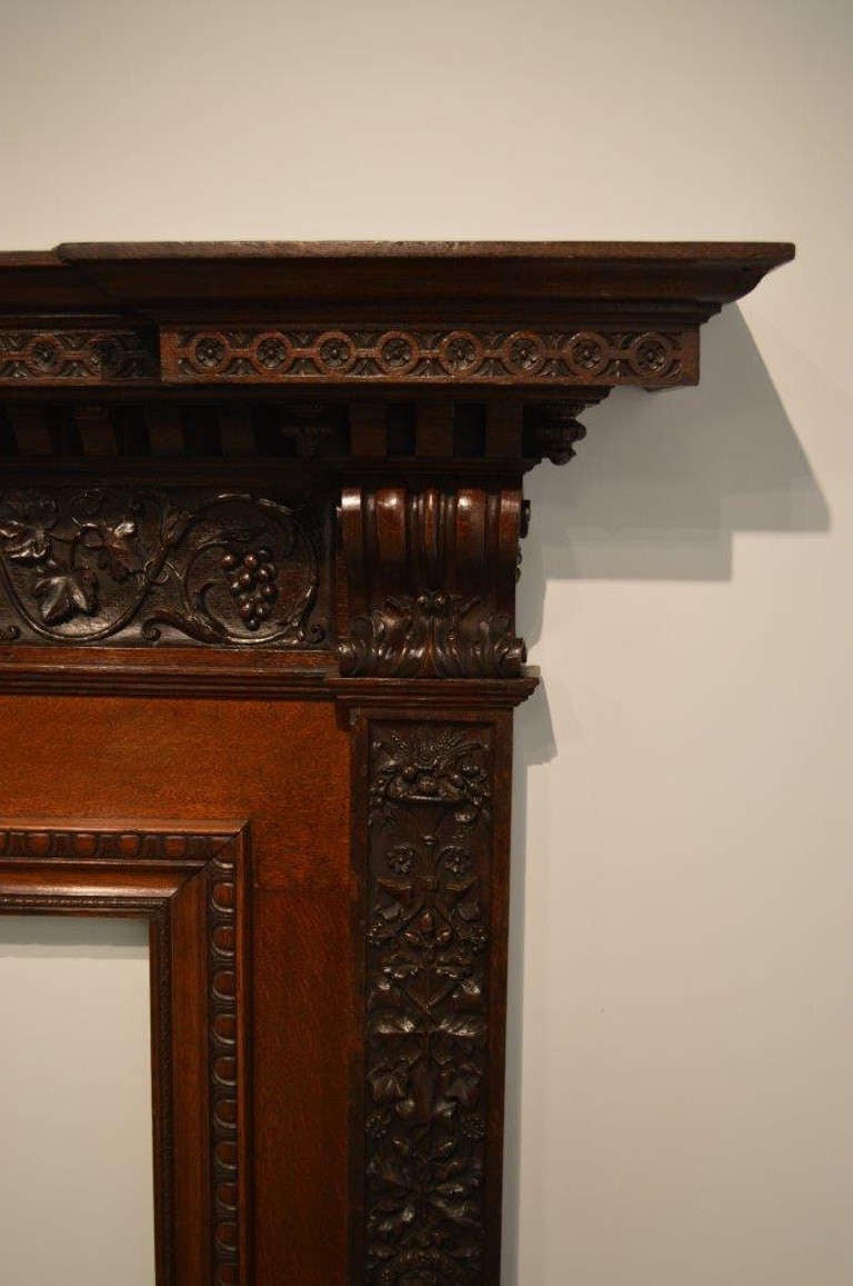English A Good Carved Oak Victorian Period Antique Fire Surround