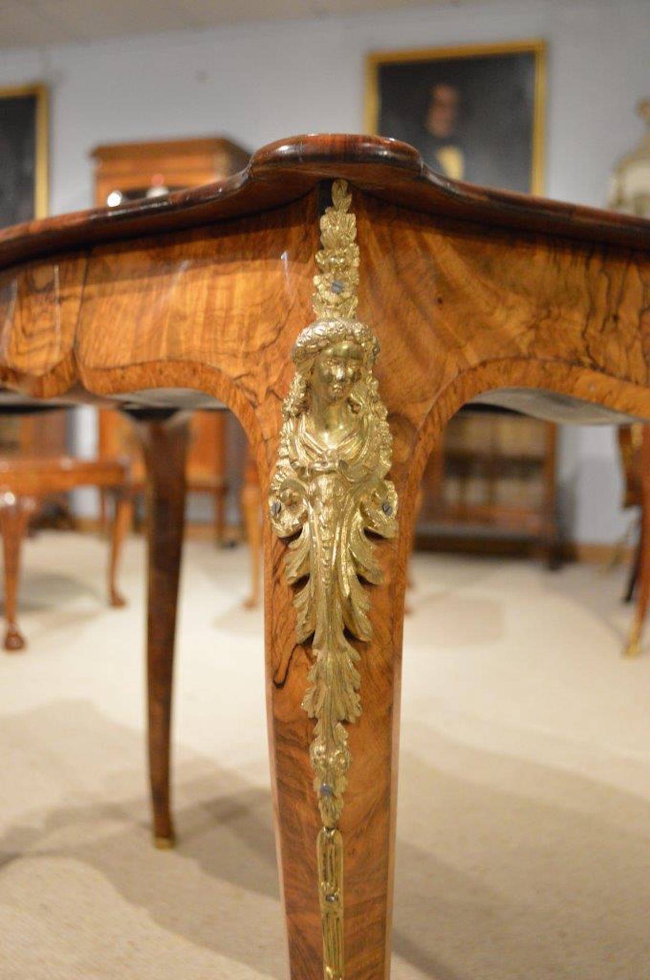 Victorian A Burr Walnut, amboyna & Ormolu 19th Century French Style Library Table