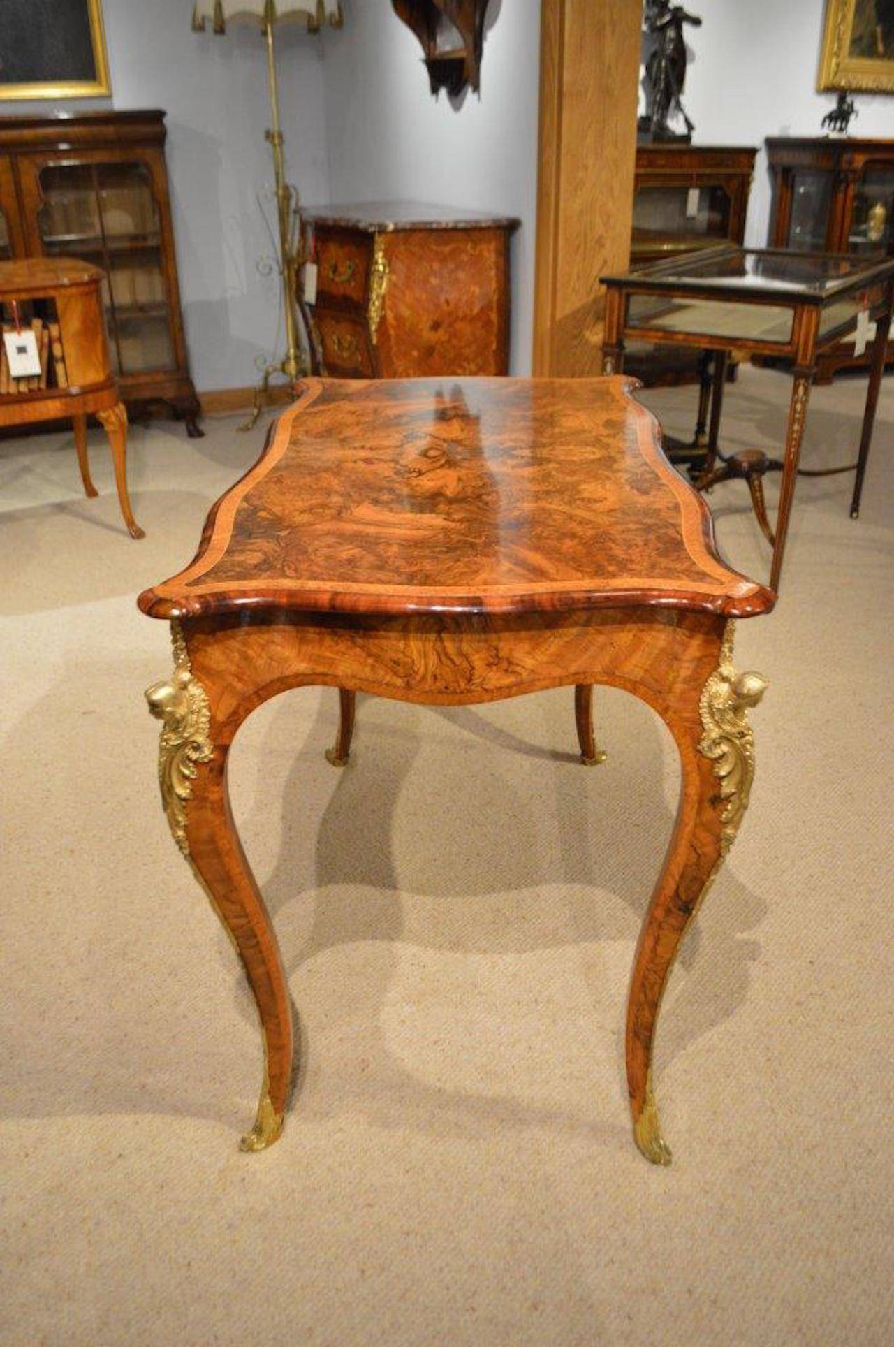 A Burr Walnut, amboyna & Ormolu 19th Century French Style Library Table 1