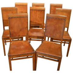 Rare Set of Eight Arthur Simpson Oak Used Dining Chairs