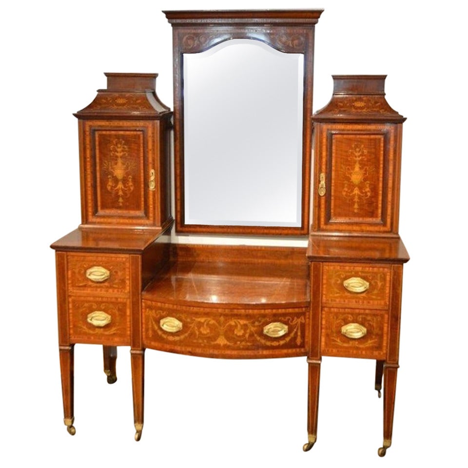 Mahogany Inlaid Edwardian Period Antique Dressing Table