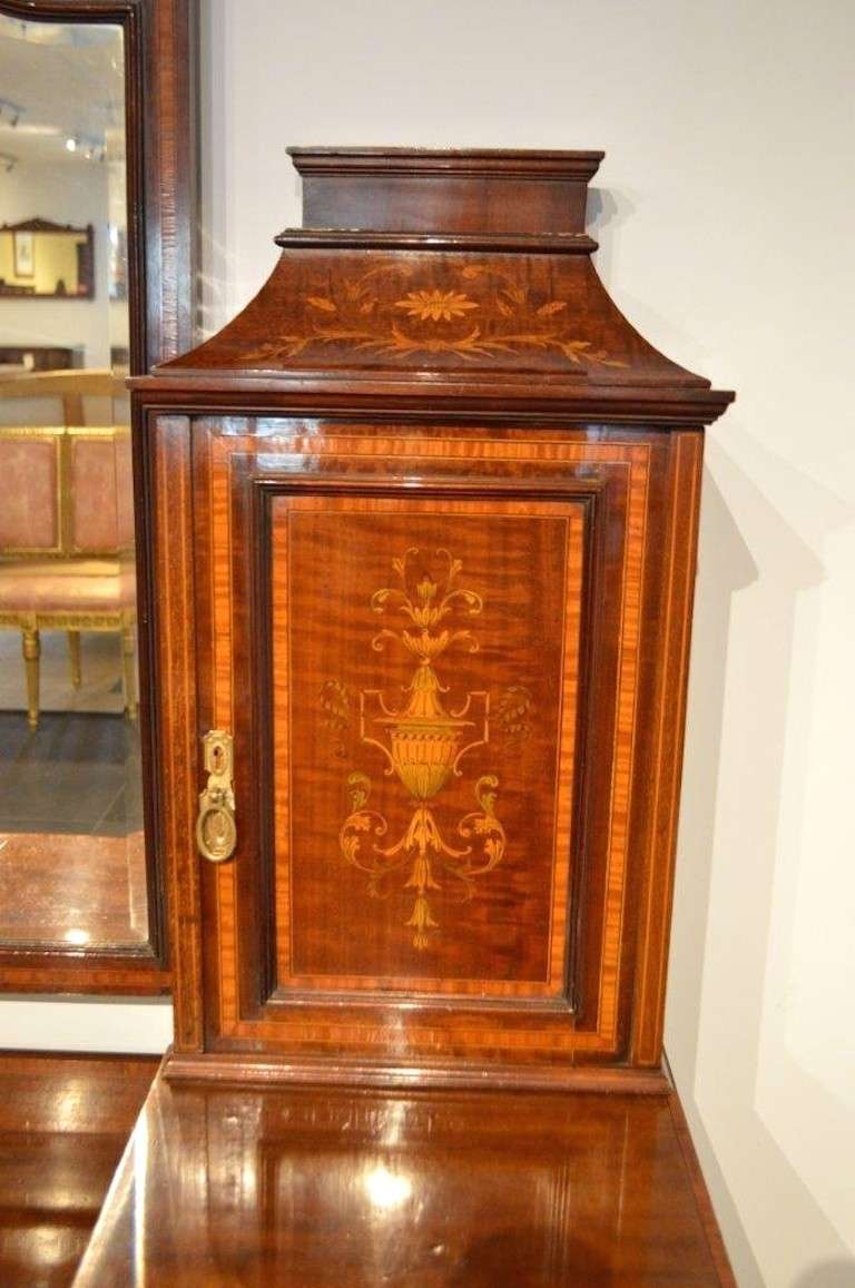 English Mahogany Inlaid Edwardian Period Antique Dressing Table