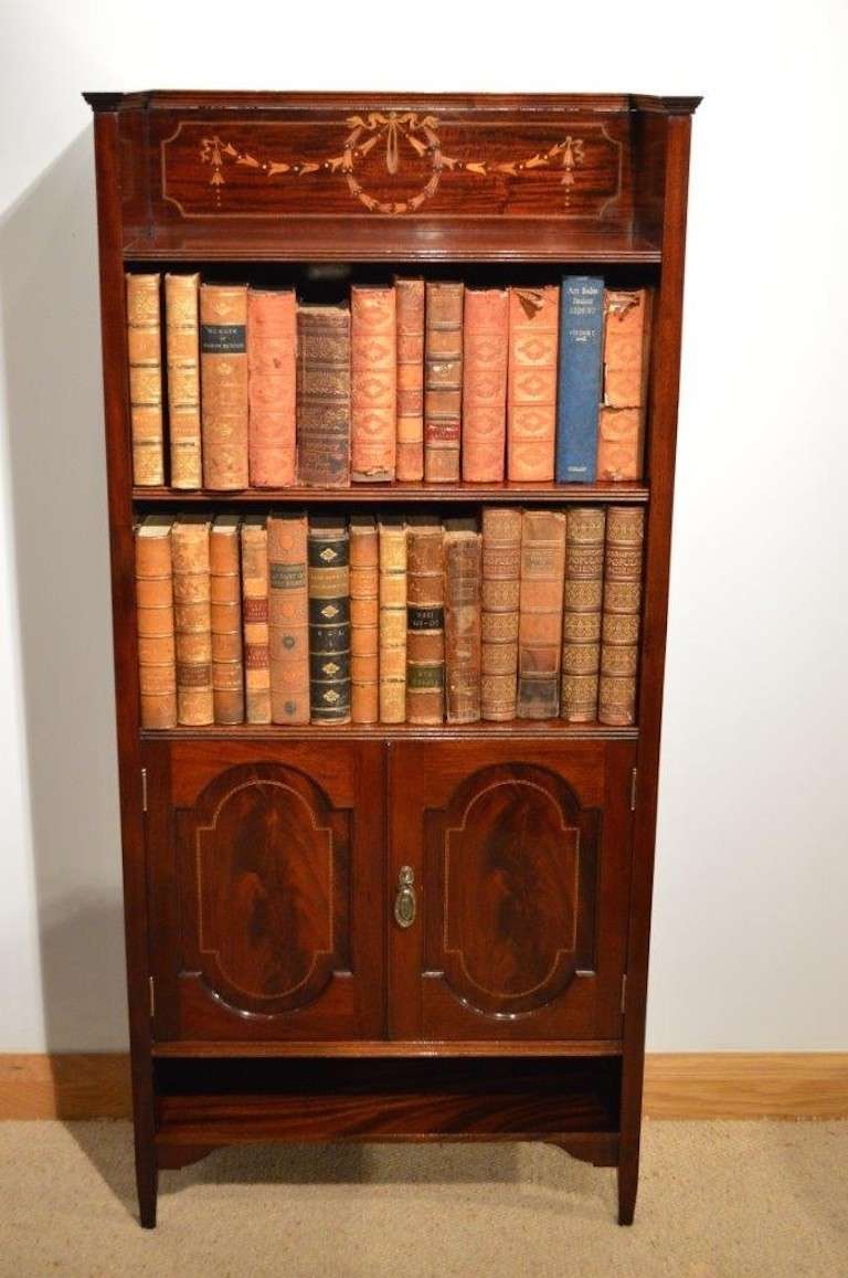 Superb Quality Mahogany Inlaid Antique Open Bookcase by Shapland & Petter