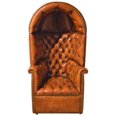 Stunning Quality Brown Leather Georgian Style Hooded Porters Chair