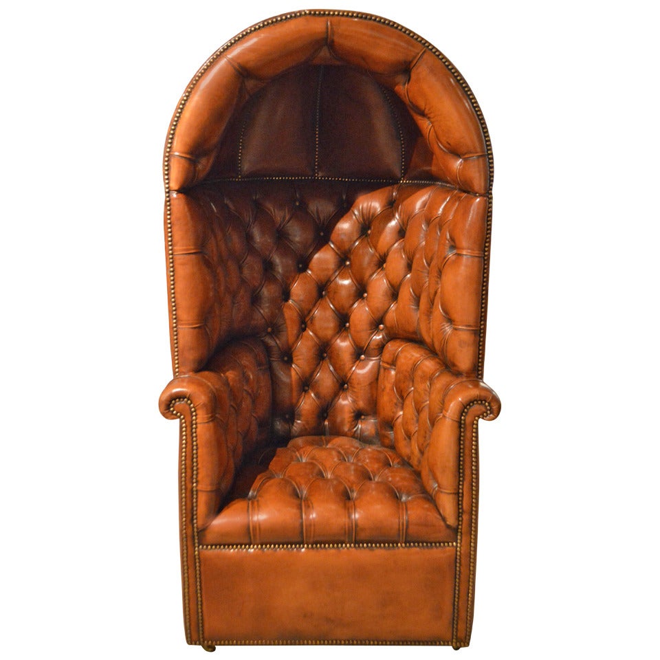 Stunning Quality Brown Leather Georgian Style Hooded Porters Chair