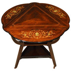 Beautiful Rosewood and Marquetry Late Victorian Period Triangular Table