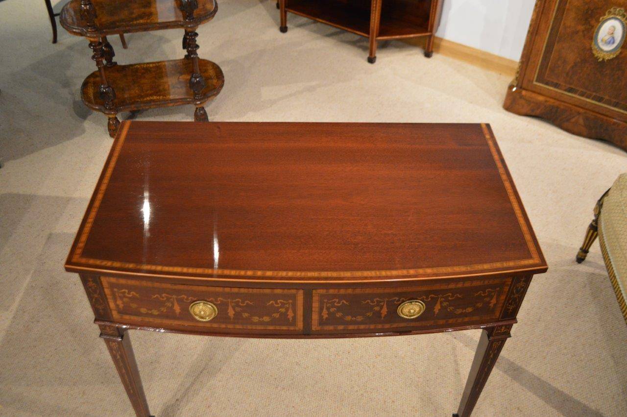 Stunning Quality Mahogany Inlaid Edwardian Period Two-Drawer Side Table 2