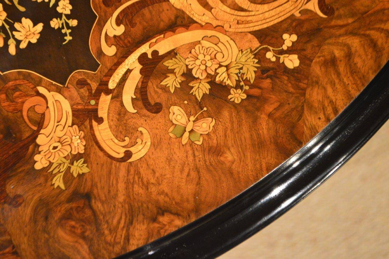 Quality Burr Walnut and Marquetry Inlaid Victorian Period Table 1