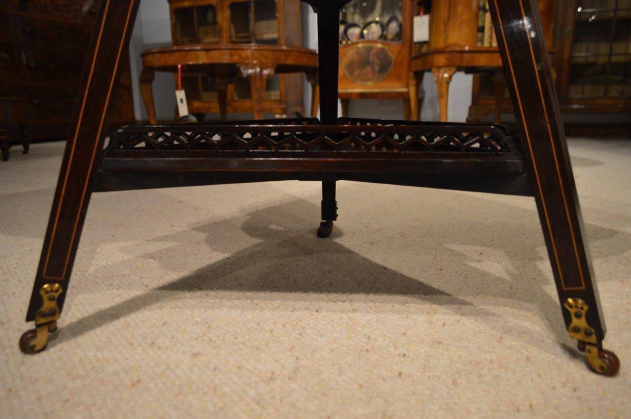 Beautiful Rosewood and Marquetry Late Victorian Period Triangular Table 1