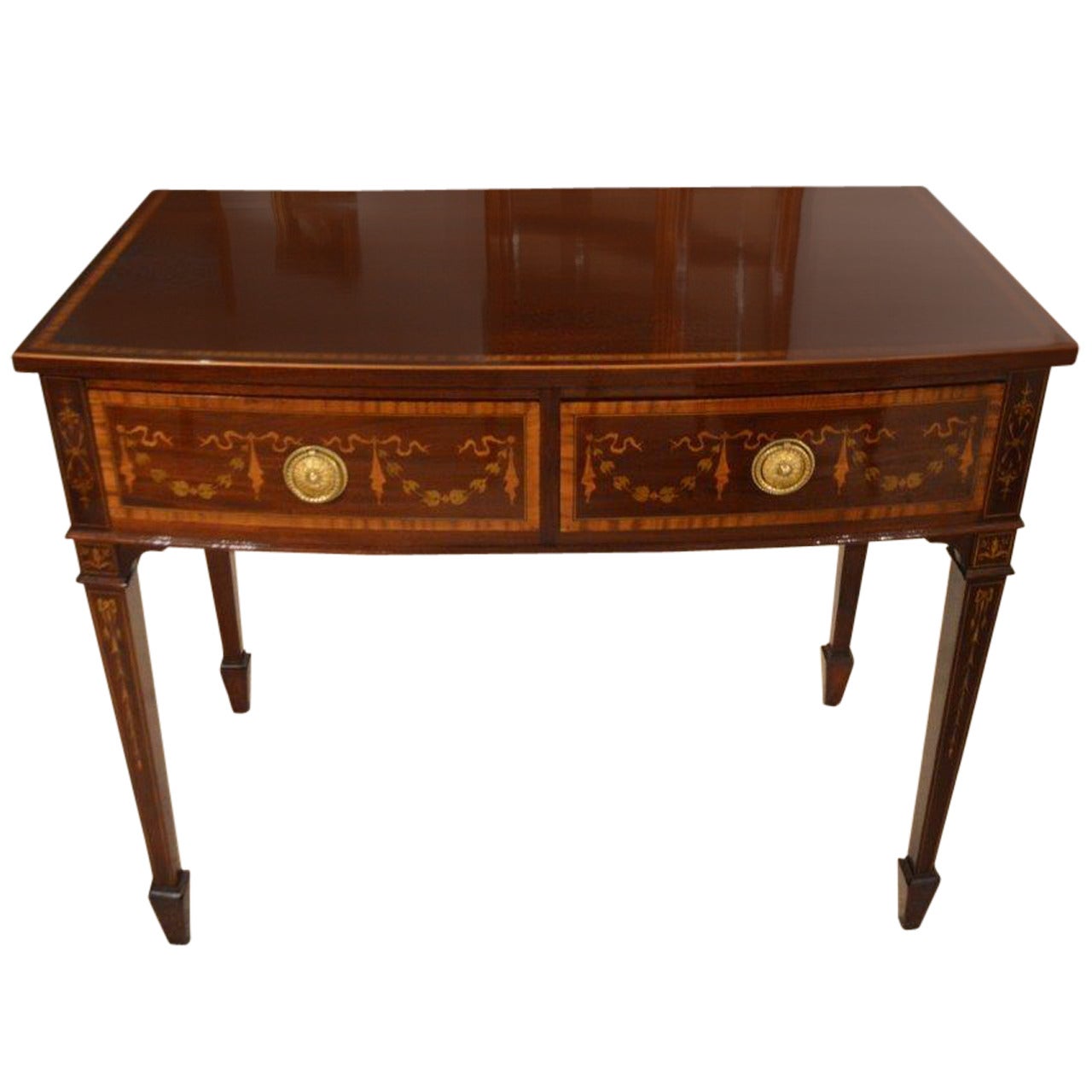 Stunning Quality Mahogany Inlaid Edwardian Period Two-Drawer Side Table