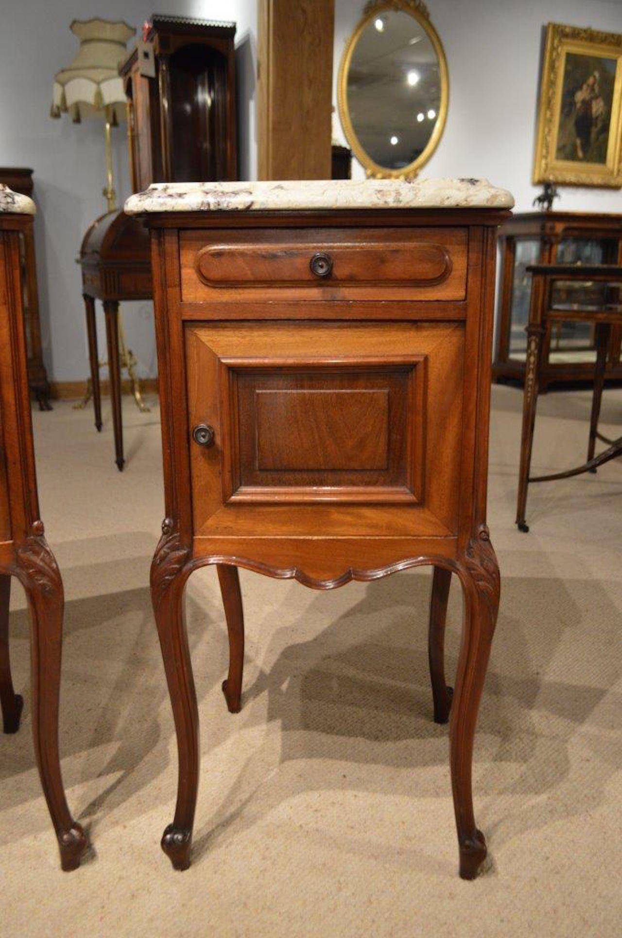 Victorian Pair of Mahogany French Antique Bedside Cabinets or Cupboards